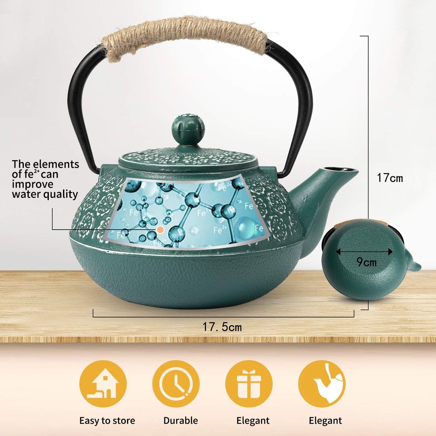 Sotya Cast Iron Tea Pot with Infusers for Loose Tea, 30oz Japanese Tetsubin
