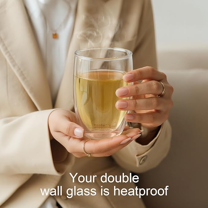 Glass Tea Cup with Infuser and Lid, Tea Infuser Mug in 12 OZ/350ML, Heat-Proof Double Wall Glass Tea Cup, 100% Plastic-Free Tea Mug with Lid and Strainer, Keeps Drinks Hot/Cold Longer Time