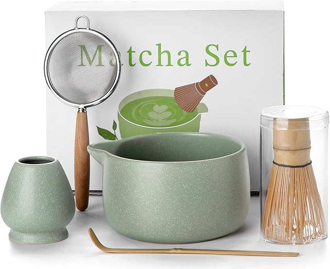20OZ Matcha Whisk Set - 5PCS Chasen Set Includes Matcha Bowl with Spout, Bamboo Whisk with Ceramic Holder, Macha Scoop and Sifter
