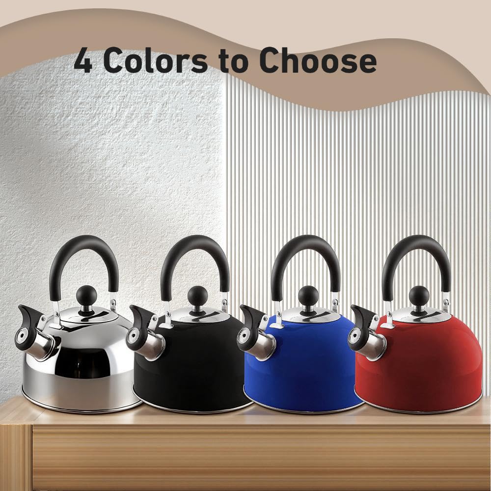 Lily's Home 2 Quart Stainless Steel Whistling Tea Kettle, the Perfect Stovetop Tea and Water Boilers for Your Home, Dorm