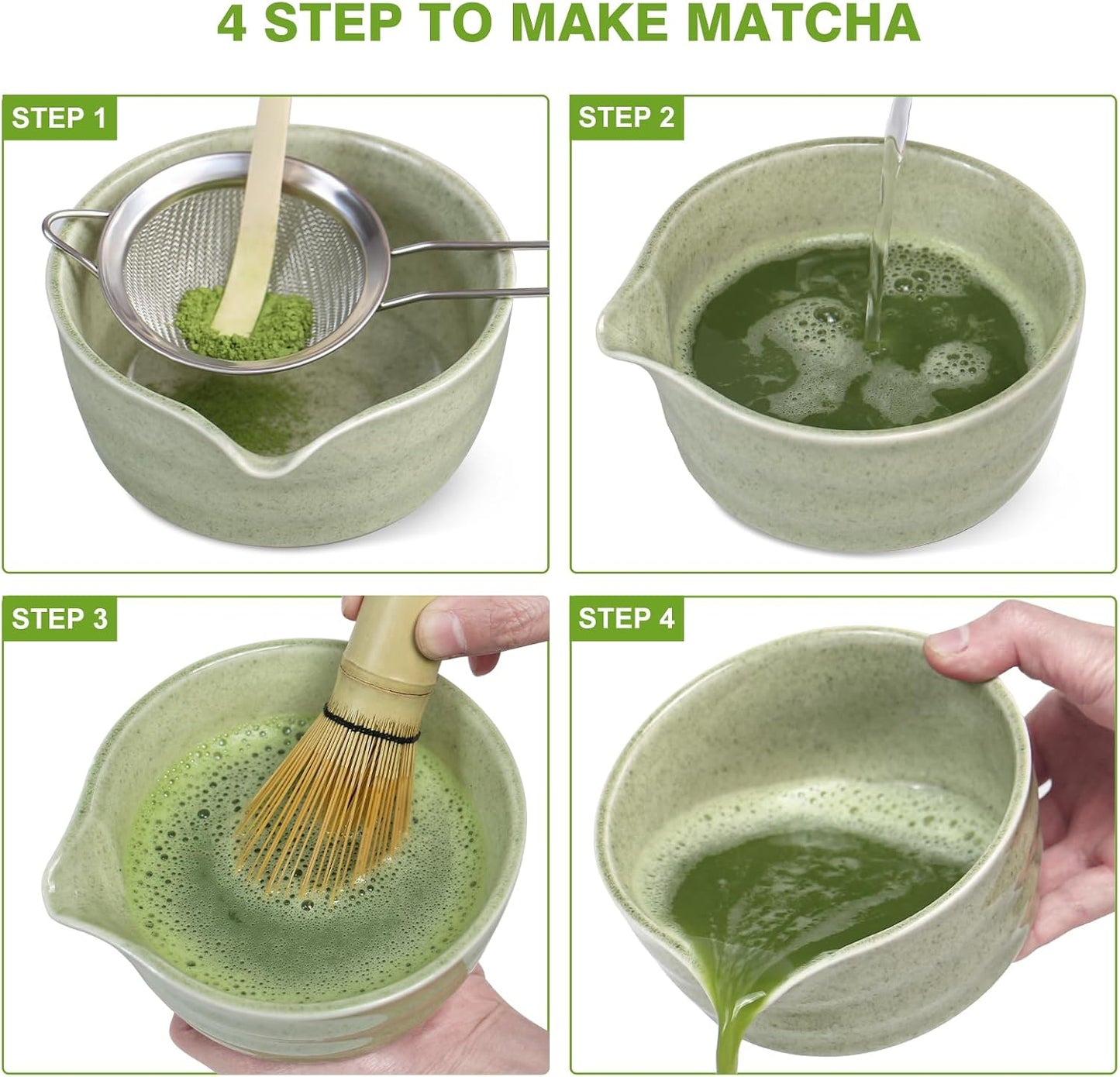 Matcha Whisk Set - Premium Complete Ceremonial Grade Matcha Set with Bamboo Whisk, Matcha Bowl with Spout, Scoop, Sifter &amp; Holder - Authentic Japanese Tea Kit for Traditional Tea Preparation