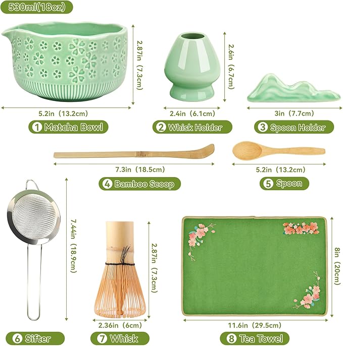 Matcha Whisk Set, 7 Pcs Matcha Making Kit with Matcha Bowl, Matcha Whisk and Holder, Bamboo Scoop, Scoop Rest