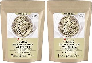 FullChea - White Tea Loose Leaf - Yunnan Silver Needle White Tea - Low Caffeine - Bai Hao Yin Zhen - Refreshing Woody Aroma - 2.5oz/71g (Pack of 2)