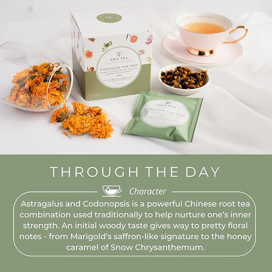 Tily Through The Day Wellness Tea - Antioxidant-Rich Herbal Tea - Caffeine Free - 10 Plastic-Free Teabags
