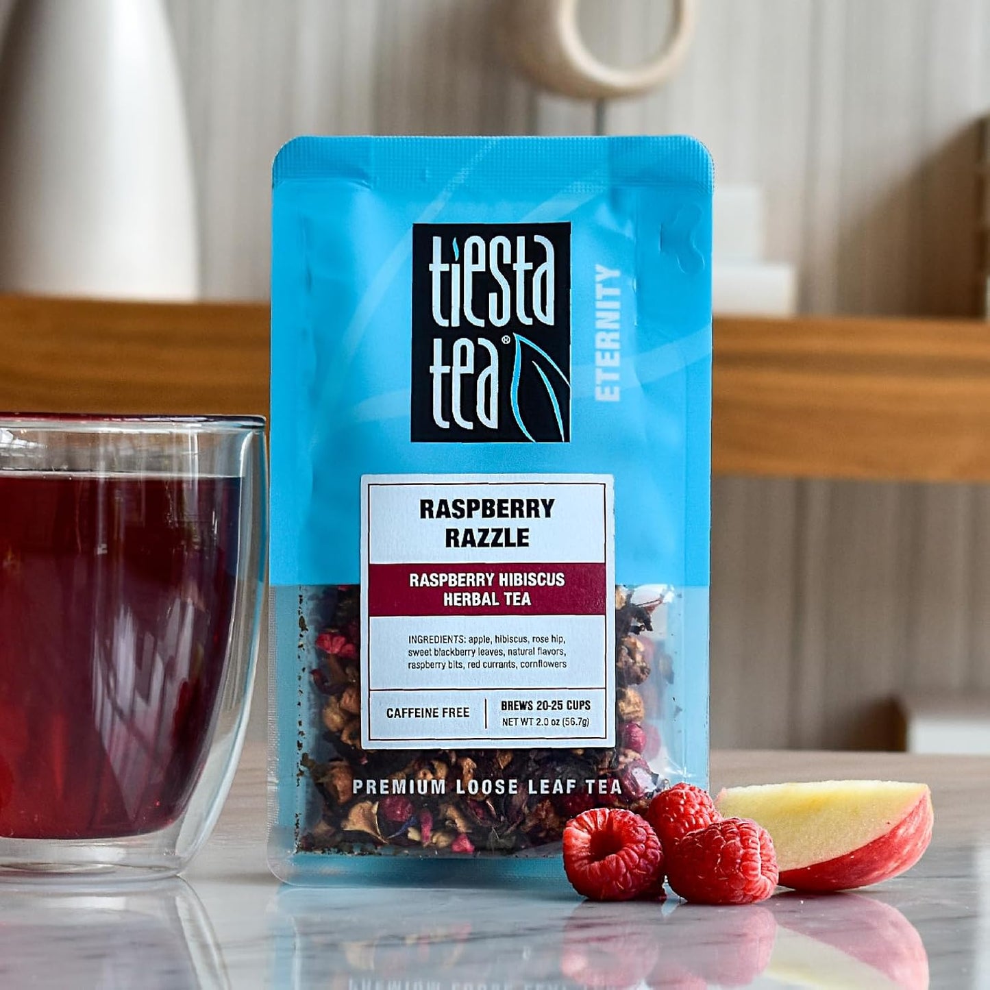 Tiesta Tea - Raspberry Razzle Tea, Loose Leaf | Raspberry Hibiscus Herbal Tea, Premium Caffeine-Free Tea Blend, Make Hot or Iced &amp; Up to 25 Cups, 2 oz Resealable Pouch