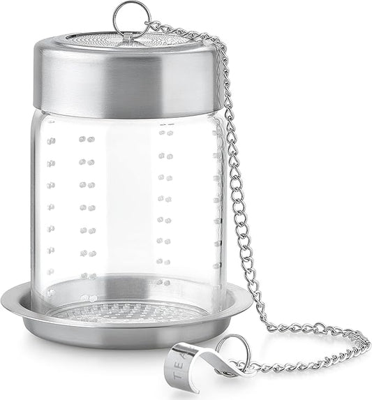 Teabloom Elegant Non-Toxic Loose Tea Glass Infuser – Perfect for Whole-Leaf White, Green, Oolong, Black & Herbal Teas – Lead-Free – Small or Large Size