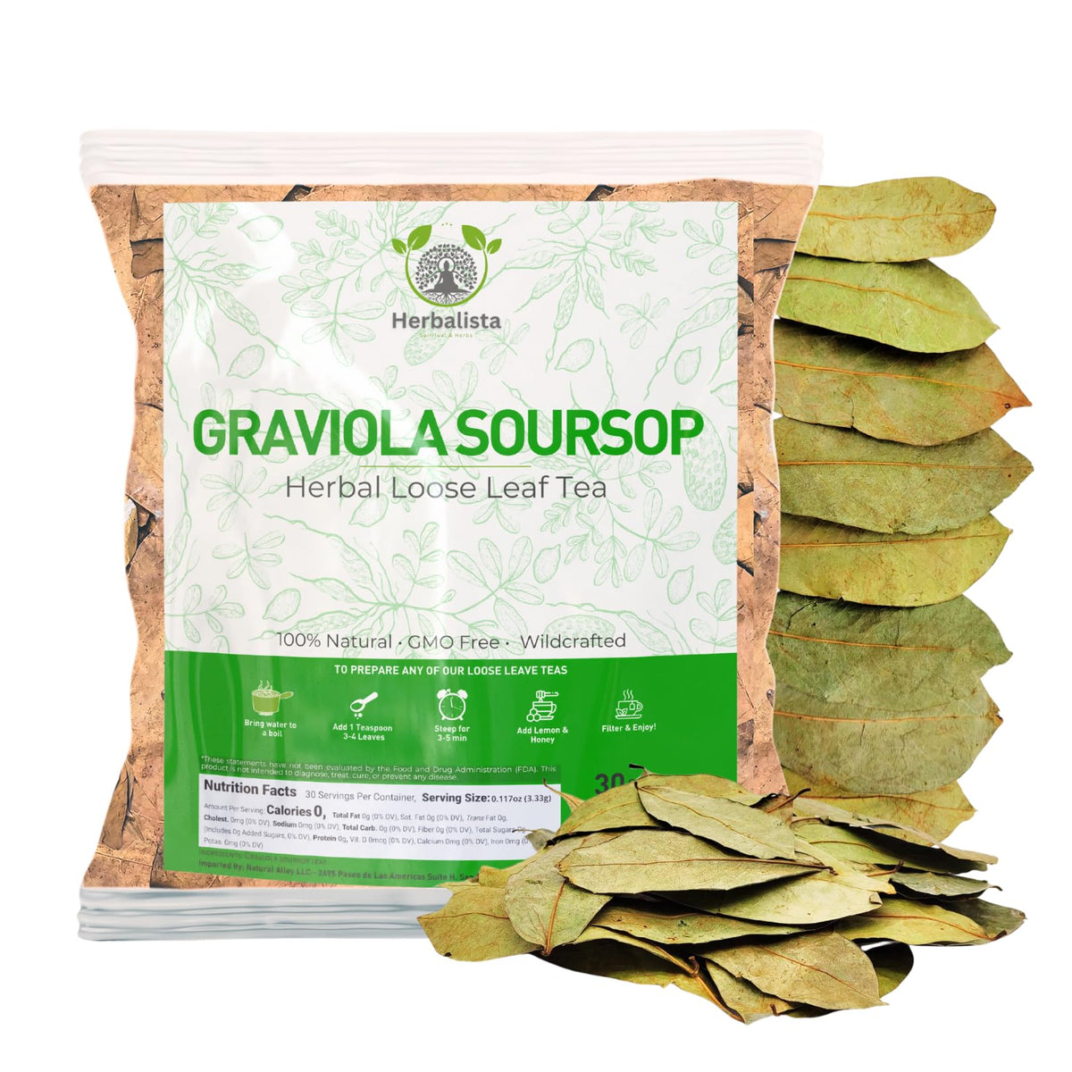 Herbalista - Premium Whole Dried Graviola Soursop Leaf (4 oz | 350+ Leaves) | 100% Natural Hoja de Guanabana | Fresh