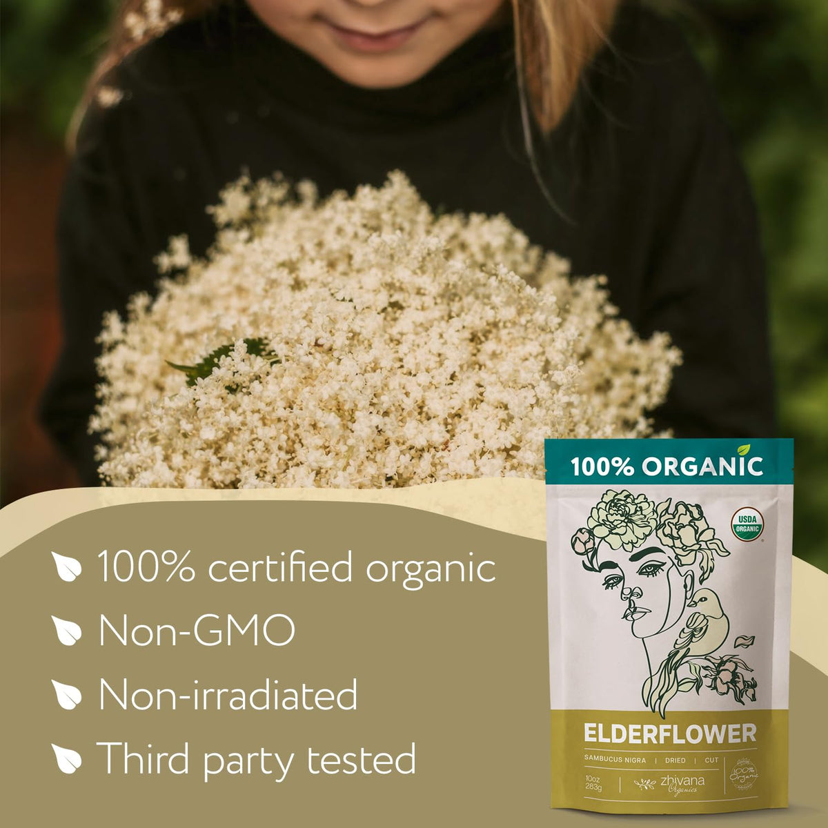 Elderflower Tea Organic 10oz. - Dried Elderflowers - Flor De Sauco Organico