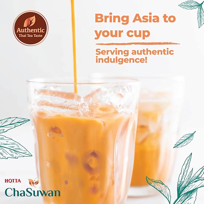 HOTTA ChaSuwan Instant Thai Milk Tea Mix – Authentic Black Tea from Thailand, Easy to Prepare for Iced & Hot Tea, Boba Drinks – 12 Sachets
