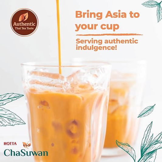 HOTTA ChaSuwan Instant Thai Milk Tea Mix – Authentic Black Tea from Thailand, Easy to Prepare for Iced & Hot Tea, Boba Drinks – 12 Sachets