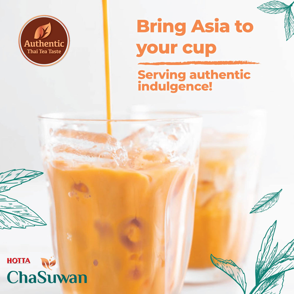 HOTTA ChaSuwan Instant Thai Milk Tea Mix – Authentic Black Tea from Thailand, Easy to Prepare for Iced & Hot Tea, Boba Drinks