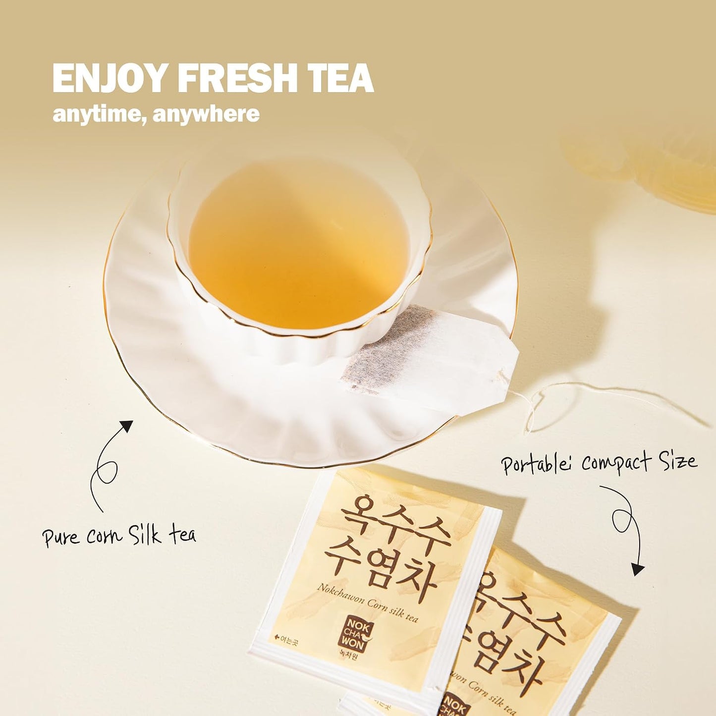 [Nokchawon] Korean Corn Silk Tea Bags - Caffeine Free Roasted Corn Tea for Wellness, Daily Hydration and De-bloating Support - Traditional Savory Grain Tea - 50 Count