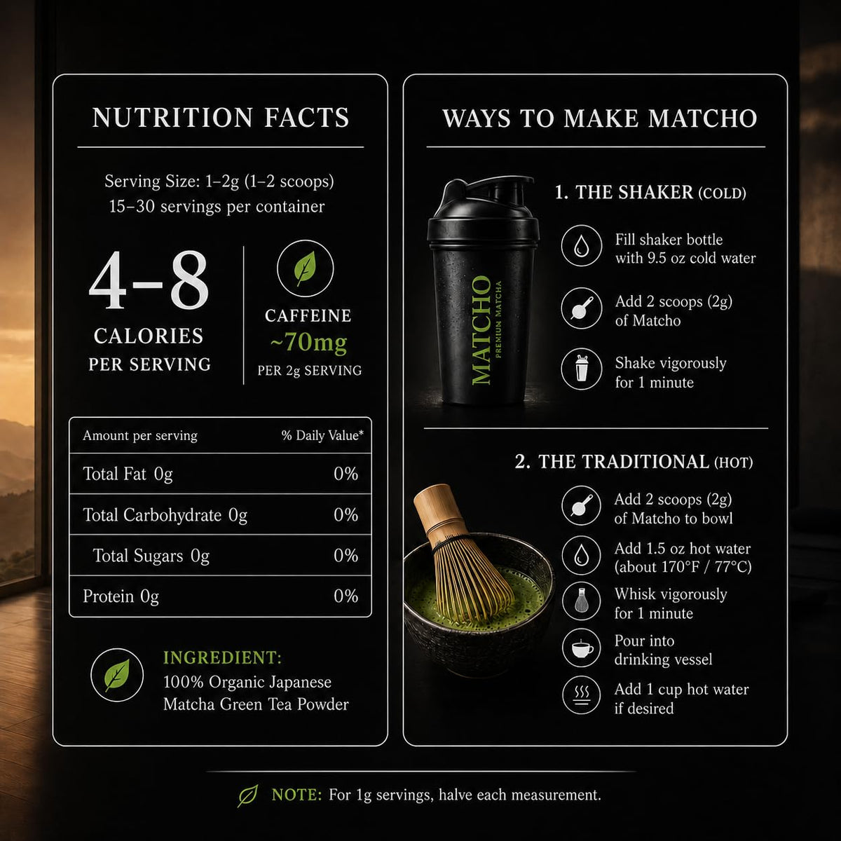Matcho | Ceremonial Grade Matcha Powder – Organic Japanese Matcha Green Tea Powder | Uji Matcha | Matcha Ceremonial Grade | USDA Organic | 30 Servings