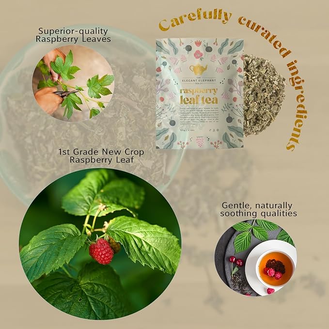 The Elegant Elephant Raspberry Leaf Loose Herbal Tea – 4.4oz Resealable Bag (Makes 50 Cups)