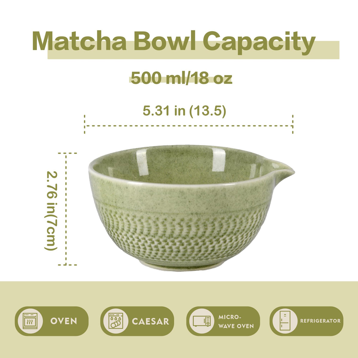 CAMATET Matcha Bowl with Spout, 500 ml/18 oz Ceramic Matcha Mixing Bowl, Japanese Ceremonial Matcha Chawan for Matcha