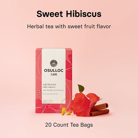 OSULLOC Sweet Hibiscus (Lemon &amp; Cinnamon flavor), Decaffeinated Herbal tea, Relaxing Fruit Blended Hibiscus tea, Premium Tea bags from Jeju Island, 20 count, 1.27 oz