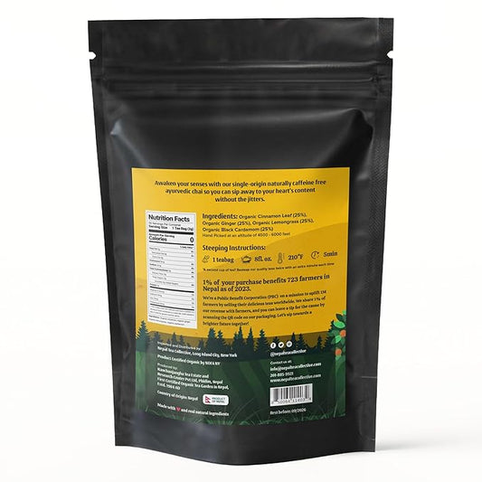 NEPAL TEA Organic Herbal Chai Tea Bags with Lemongrass - 50 Pyramid Tea Bags, Single Origin Chai Tea from a Family Farm - Caffeine Free Tea Bags with Loose Leaf Tea Inside (Kathmandu Cosmos)
