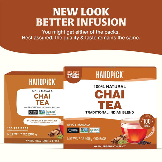 HANDPICK Masala Chai Teabags (100 Count) Robust & Aromatic Authentic Chai