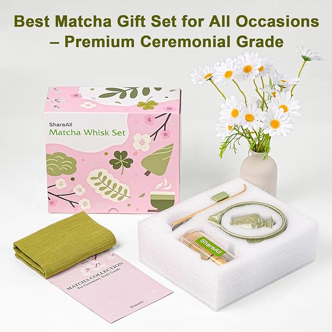Artisan Ceramic Matcha Set, 7Pcs Japanese Matcha Whisk Kit with Speckled Glaze Bowl, Bamboo Chasen & Sifter
