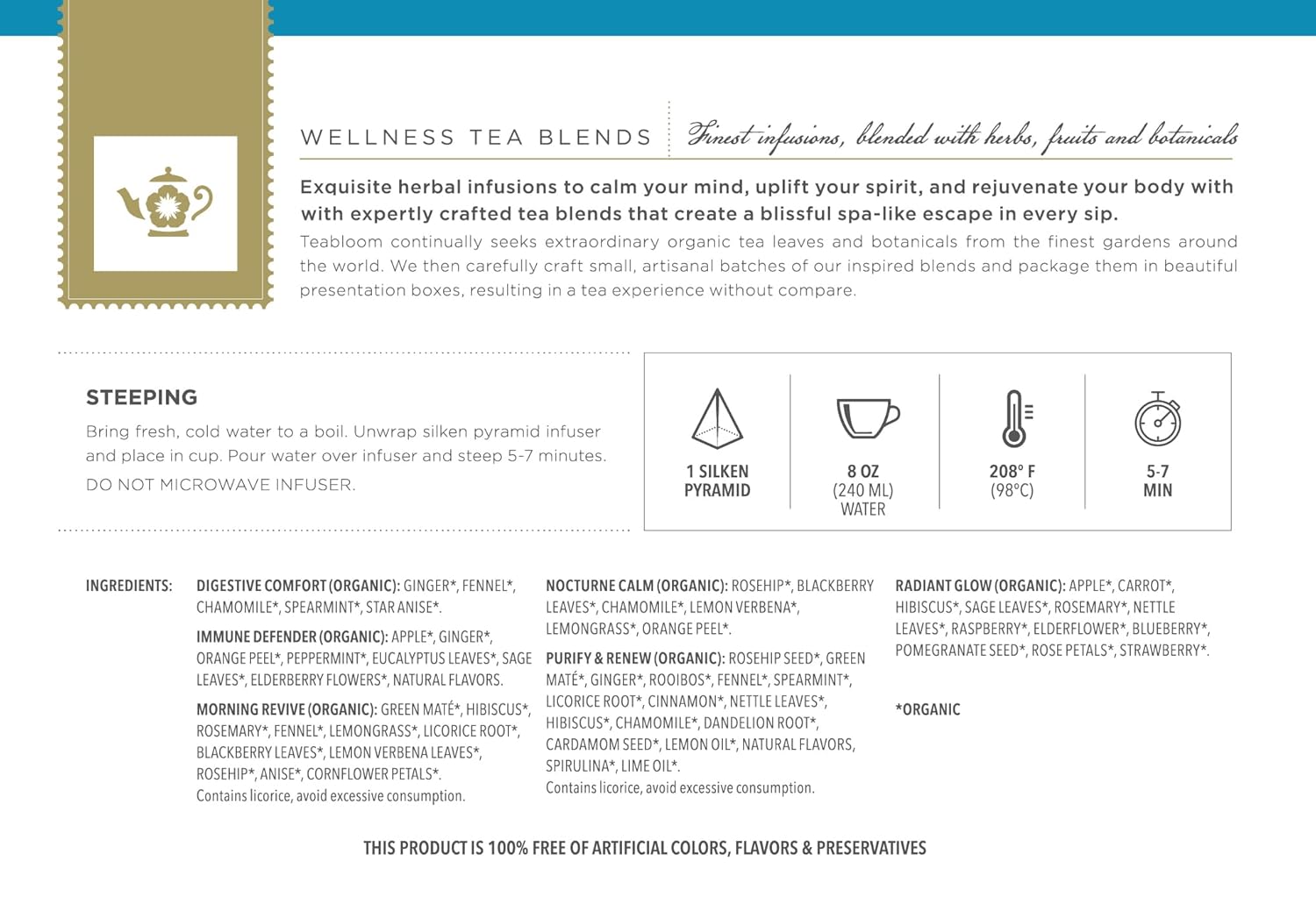 Teabloom Wellness Tea Collection – Fruit & Herbal Assortment with 12 Plant-Based Pyramid Sachets, Organic Ingredients, Elegant Presentation Box, Thoughtful Gift for Tea Lovers