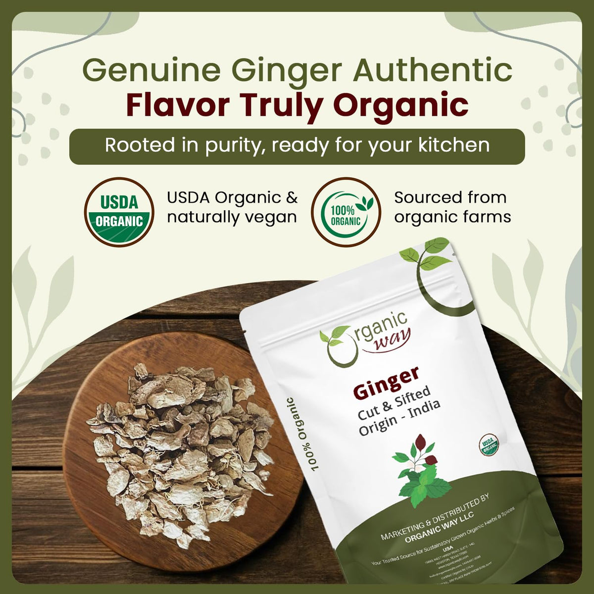 Organic Way Dried Ginger Root Cut & Sifted - Herbal Tea (2 LBS)