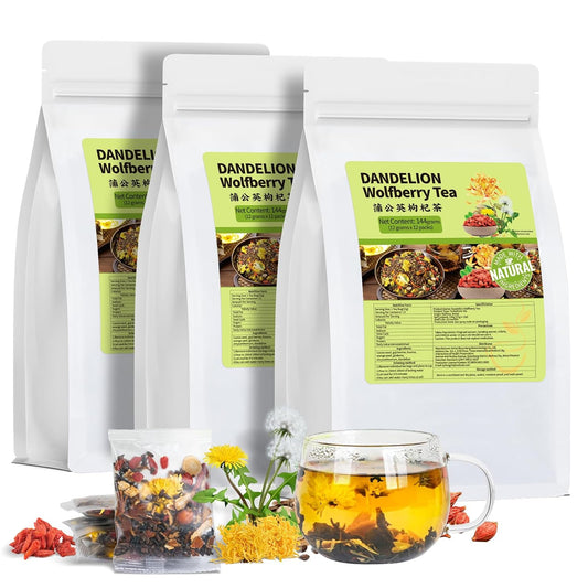 Dandelion Wolfberry Tea Natural Dandelion Herbal Tea Kidney &amp; Liver Health | 7 Natural Formula Herbal Tea Bags, Caffeine Free, No Additives, (3 Pack/36 Bags)