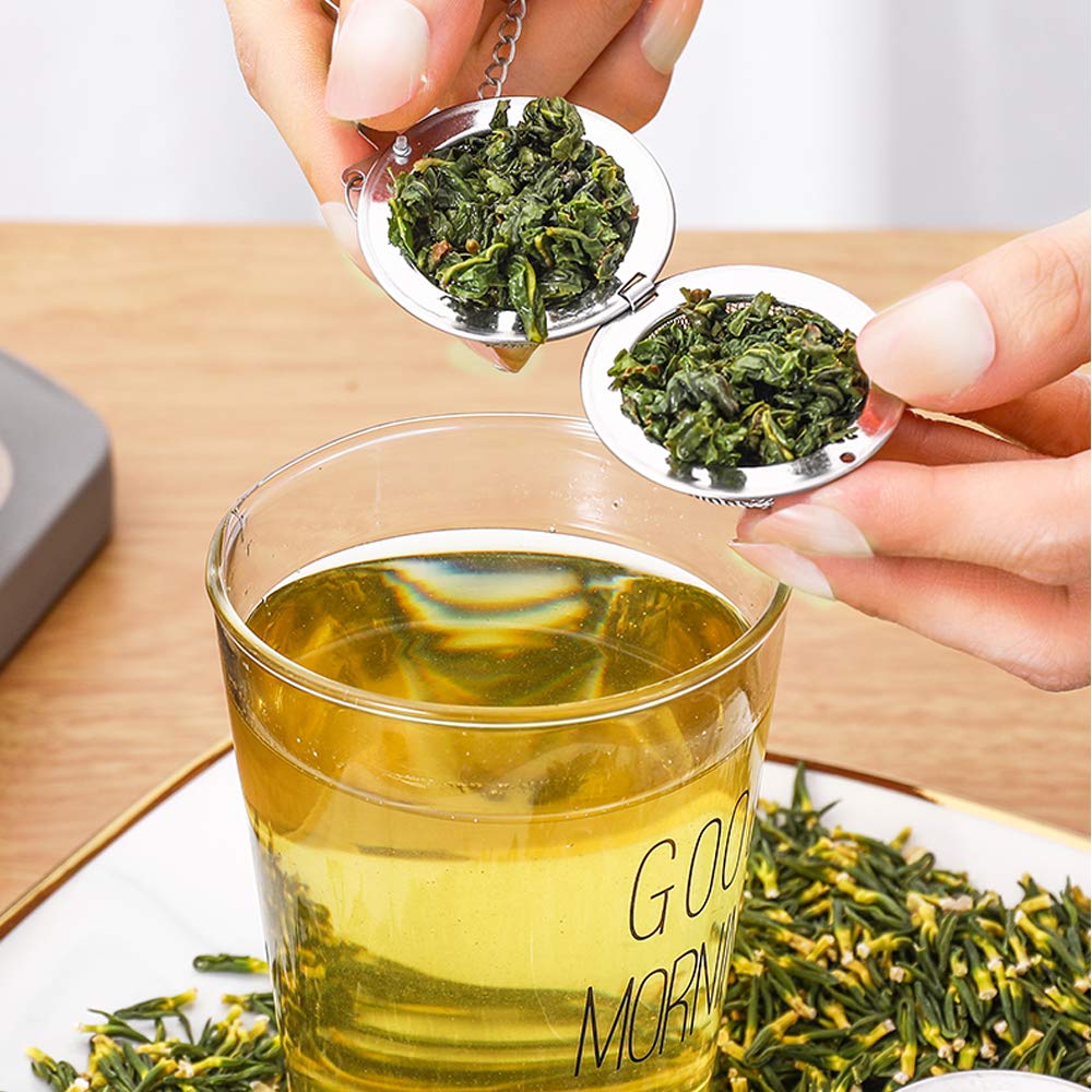 2pcs Tea Strainers, Scdom Stainless Steel Ball Mesh Tea Infusers, Amethyst & White Crystal Moon Pendant Tea Ball Tea Filter