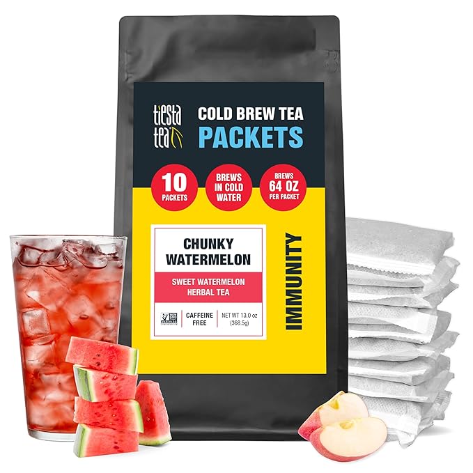 Tiesta Tea - Chunky Watermelon Cold Brew, Loose Leaf, Sweet Watermelon Herbal Tea, Non-Caffeinated, Cold Brew Packets, Makes 64 oz Per Bag (Pack of 10)