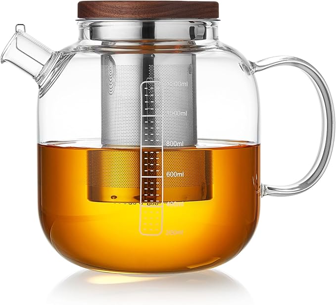 Glass Teapot With Stainless Steel Infuser 1200ml, Glass Tea Pot, Loose Leaf Tea Kettle, Glass Kettle Stovetop, Teapot With Strainer
