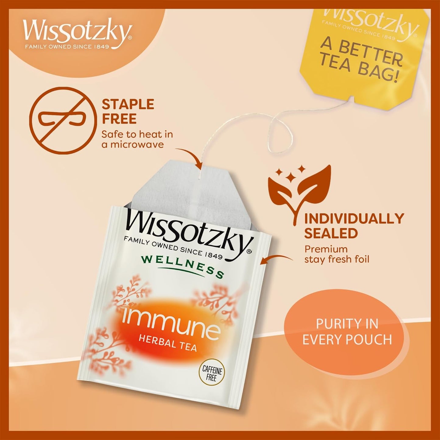 Wissotzky Wellness Immune Herbal Tea, (3 Pack - 60 Tea Bags) | Caffeine Free | With Ginger, Turmeric, Echinacea & Lemon | Herbal Tea for Immune Support & Daily Wellness | Bright, Invigorating Flavor