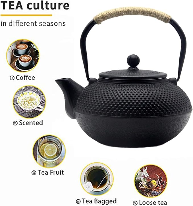 Big Cast Iron Teapot, Japanese Tetsubin Tea Kettle for Stovetop Safe, Cast Iron Teapot with Stainless Steel Infuser for Loose Tea and a Fully