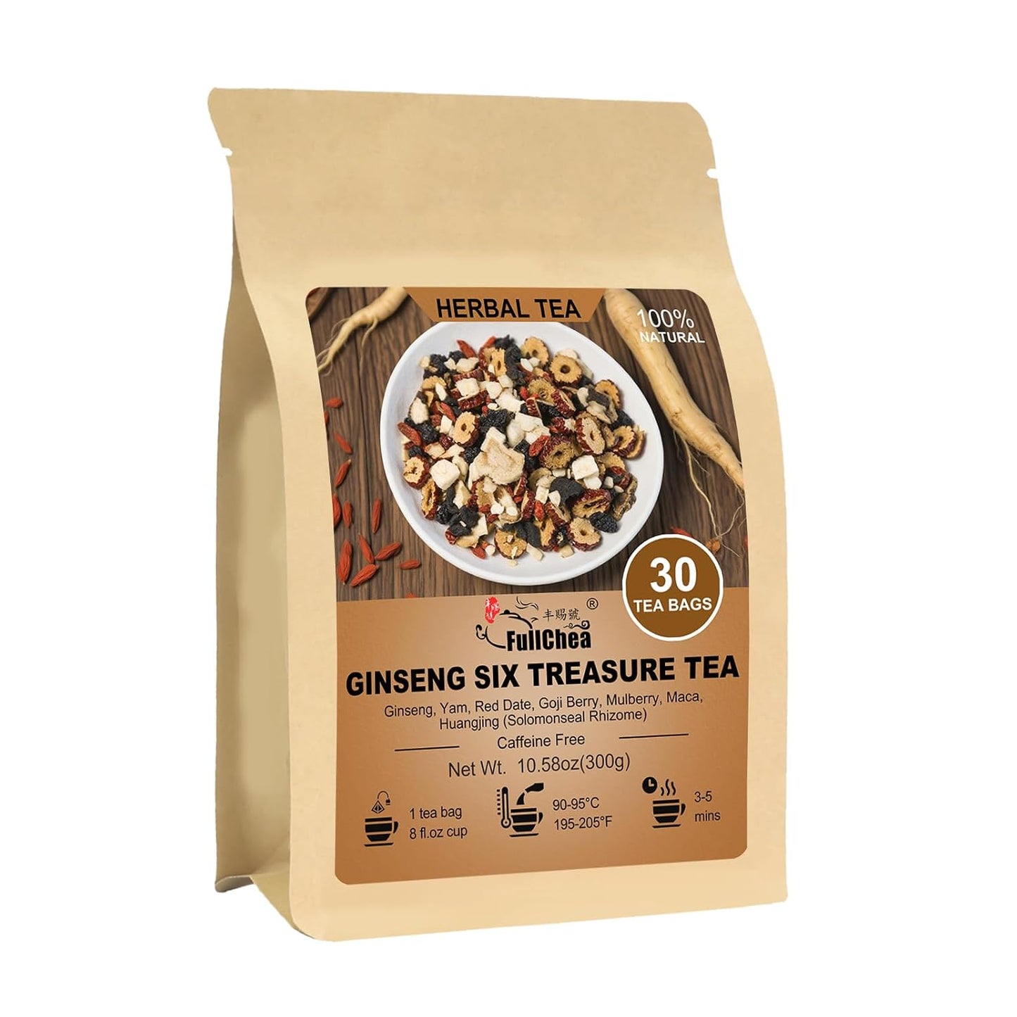 FullChea - Ginseng Six Treasure Tea Bags, 30 Ct, Traditional Herbal Blend