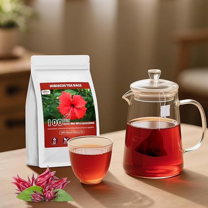 Hibiscus Tea Bags, 100% Natural Hibiscus Flowers Herbal Tea Bags, No Sugar/Gluten, Caffeine Free-100 Count