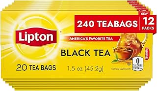 Lipton Black Tea Bags, Hot or Iced, Black tea with Caffeine, 240 Total Bags (20ct - Pack of 12)