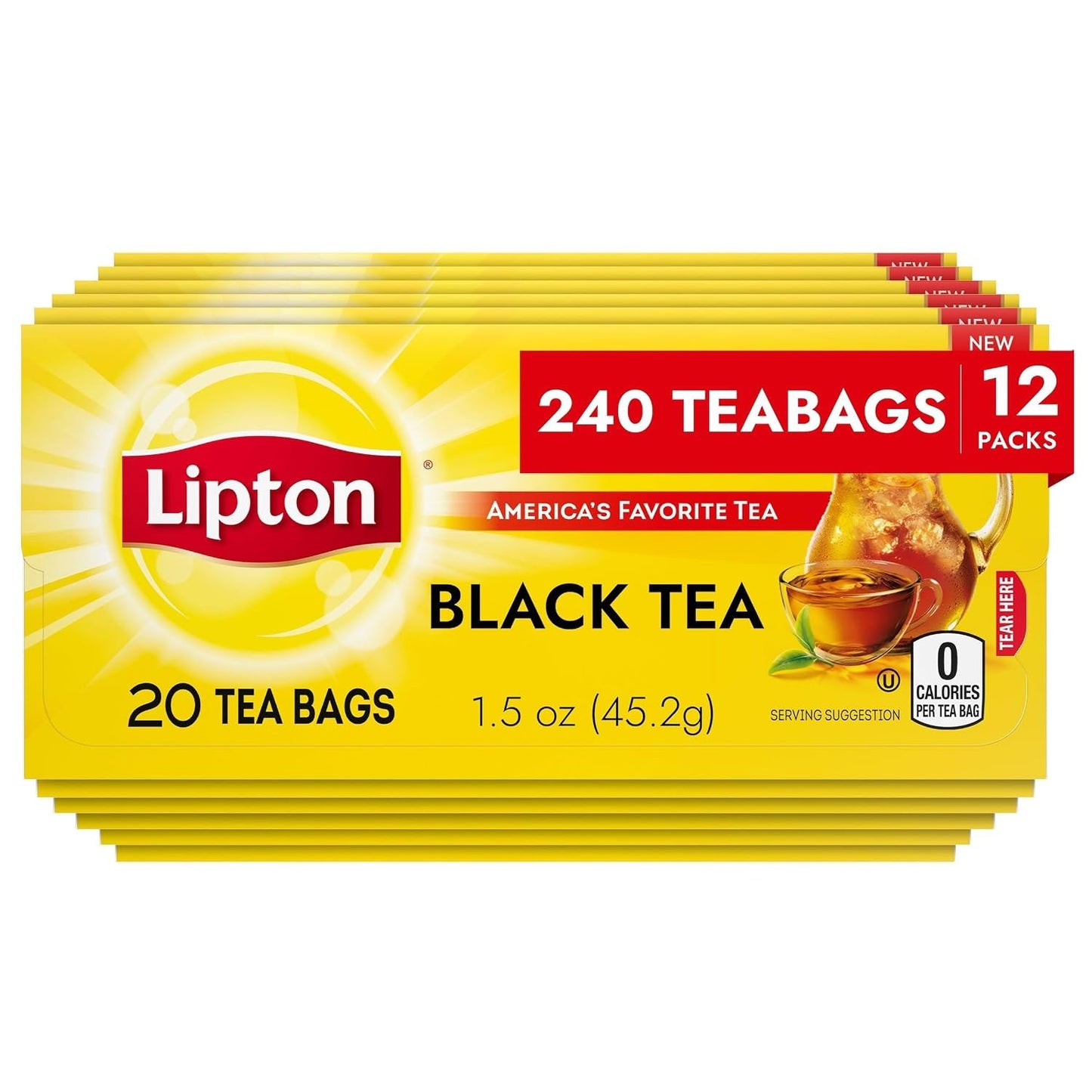Lipton Black Tea Bags, Hot or Iced, Black tea with Caffeine, 240 Total Bags (20ct - Pack of 12)