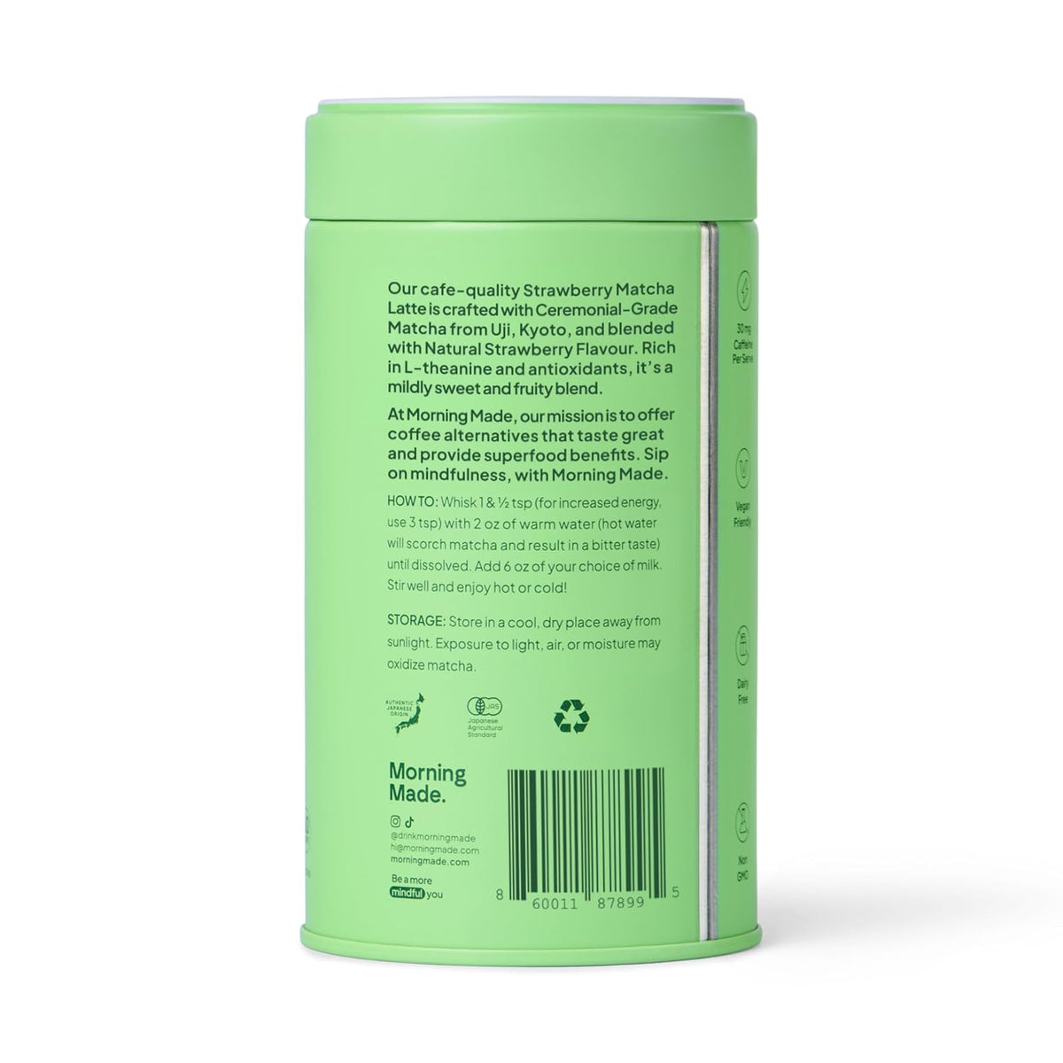 Morning Made USDA Organic Strawberry Matcha Powder (10.6 oz, 60 Servings)