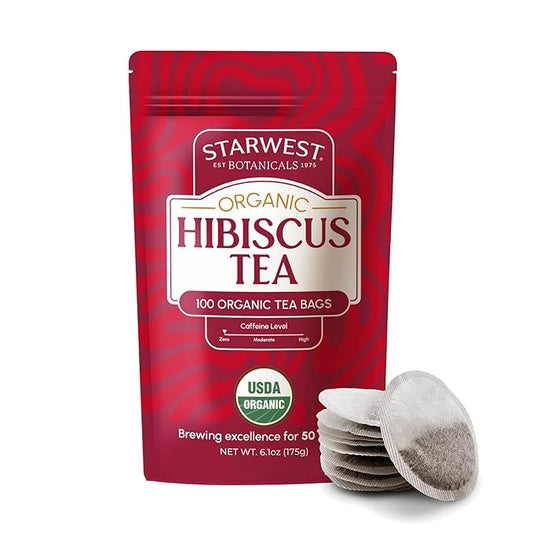 Starwest Botanicals Organic Hibiscus Tea - Caffeine Free Herbal Tea, Tea with Antioxidant Properties, String Free Sachets