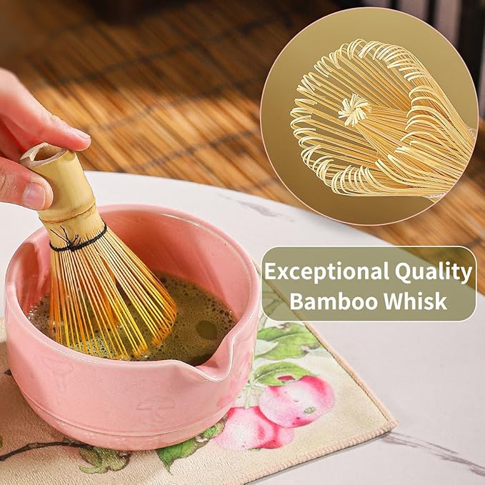 Matcha Set, 8-Piece Ceramic Matcha Bowl & Whisk Kit with Mushroom Pattern, Traditional Japanese Chawan, Bamboo Chasen, Scoop & Sifter