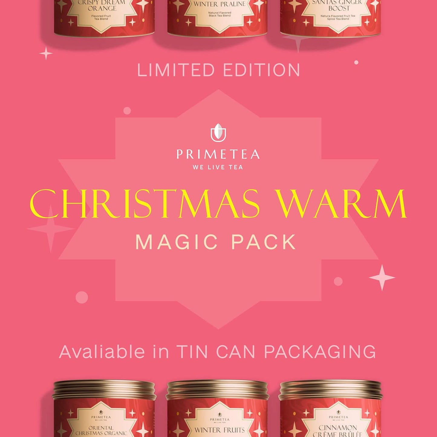 Prime Tea Festive Euphoria Collection - Winter Sampler Set - Tea Variety Loose Leaf Tea Sampler with Herbal, Fruit and Spices Blends, Flavorful Assortment - 6 Samplers - 10 Ounce