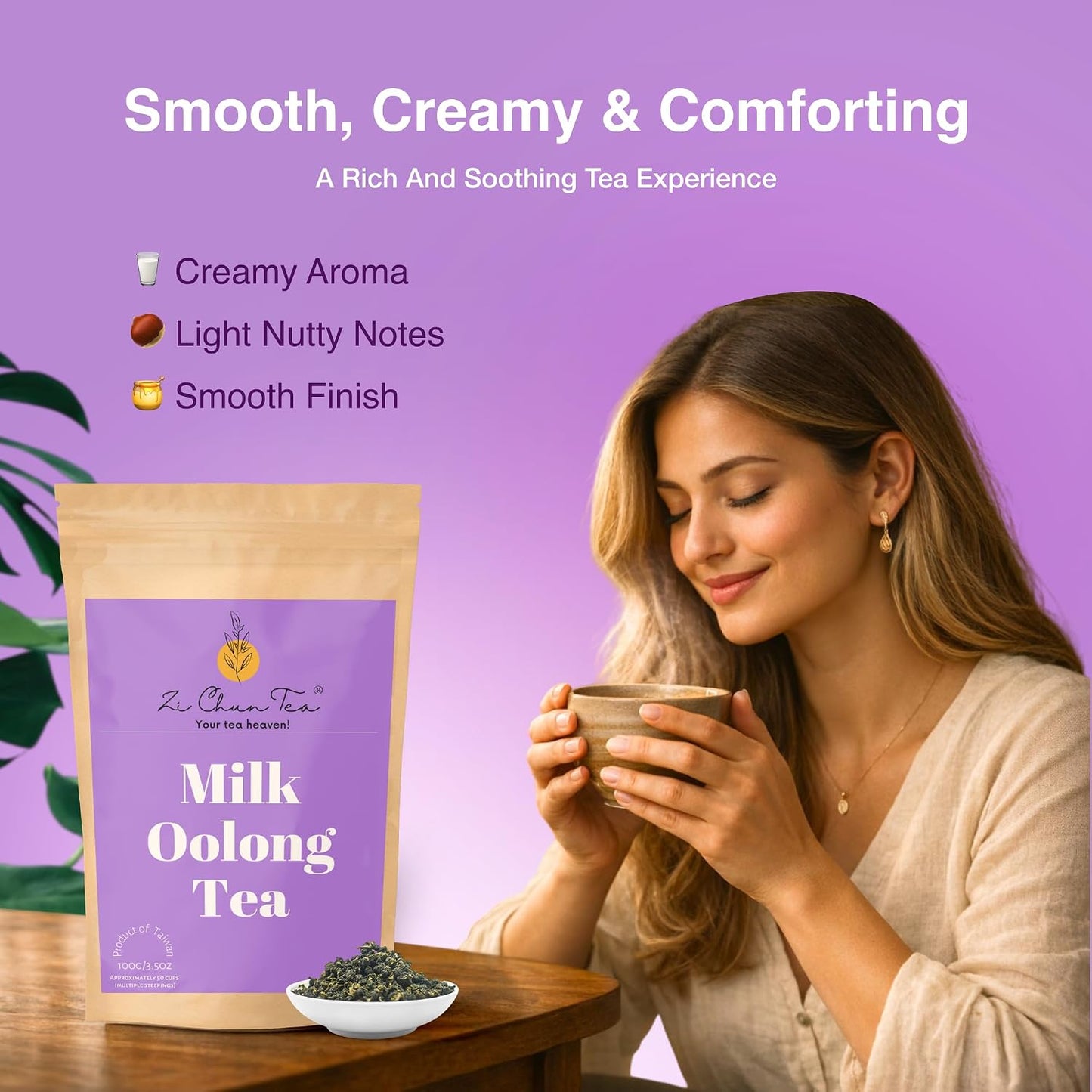 Zi Chun Milk Oolong Tea Loose Leaf 3.5 oz, Taiwan Jin Xuan Tea | High Mountain Milky Tea, Naturally Creamy Flavor, Hand-Picked Whole Leaves, Ball-Rolled Leaf, Non-GMO, Hot or Iced Brew