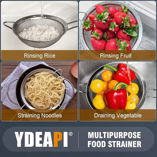 8.6" Large Fine Mesh Strainer with Handle, Metal Food Strainers for Kitchen, Sieve Fine Mesh Stainless Steel for Rice, Quinoa, Pasta, Noodles