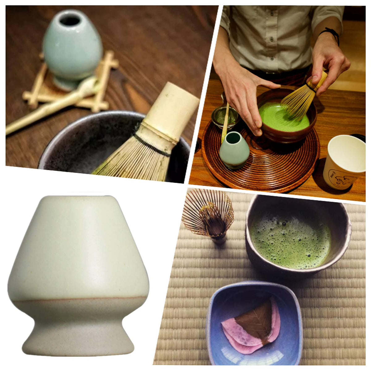 ZUHSA Matcha Tea Whisk Holder Ceramic Holder for Bamboo Matcha Chasen fit for Matcha Chasen Tea Set Accessories (Light Green)