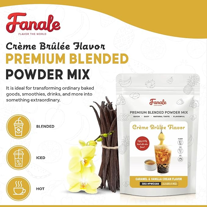 Fanale Premium Creme Brulee Bubble Tea Flavoring Powder | Perfect for Baking, Smoothies, Desserts and Drinks | Instant Flavoring Powder for Boba Milk Tea - 2.2 lb 1kg | PWD288