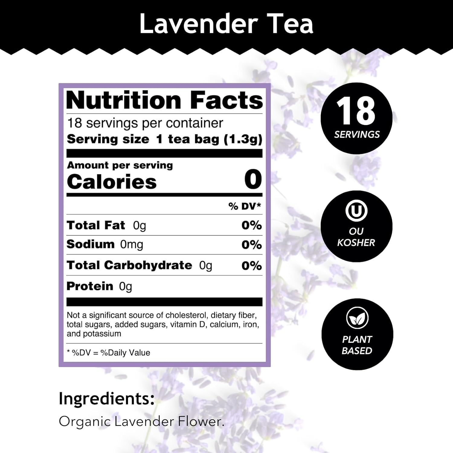 Buddha Teas Organic Lavender Tea - OU Kosher, USDA Organic, CCOF, 18 Bleach-Free Tea Bags