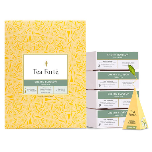 Tea Forte Cherry Blossom Premium Caffeinated Green Tea Blend Event Box, Bulk Pack 40 Count