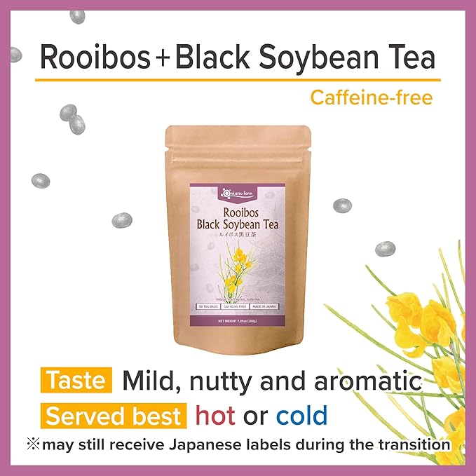 Onkatsu Farm Rooibos Black Soy Bean Premium Japanese Tea Bags, Rich Aromatic Nutty Flavor, Hot or Iced, Caffeine Free, 50 Total Tea Bags