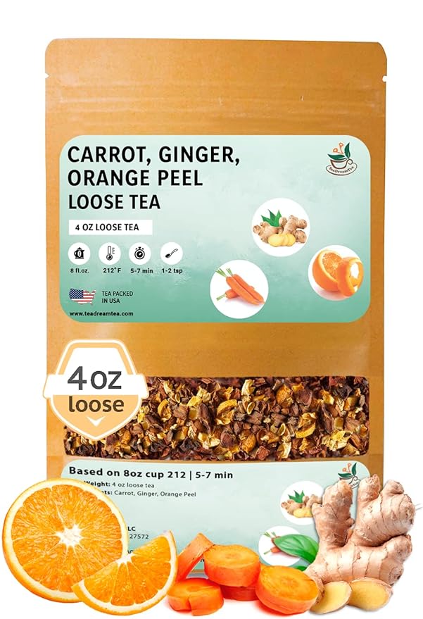 TeaDreamTea – Carrot Ginger Orange Peel - Loose Leaf Herbal Bulk Tea - Caffeine-Free - Vitamins Rich