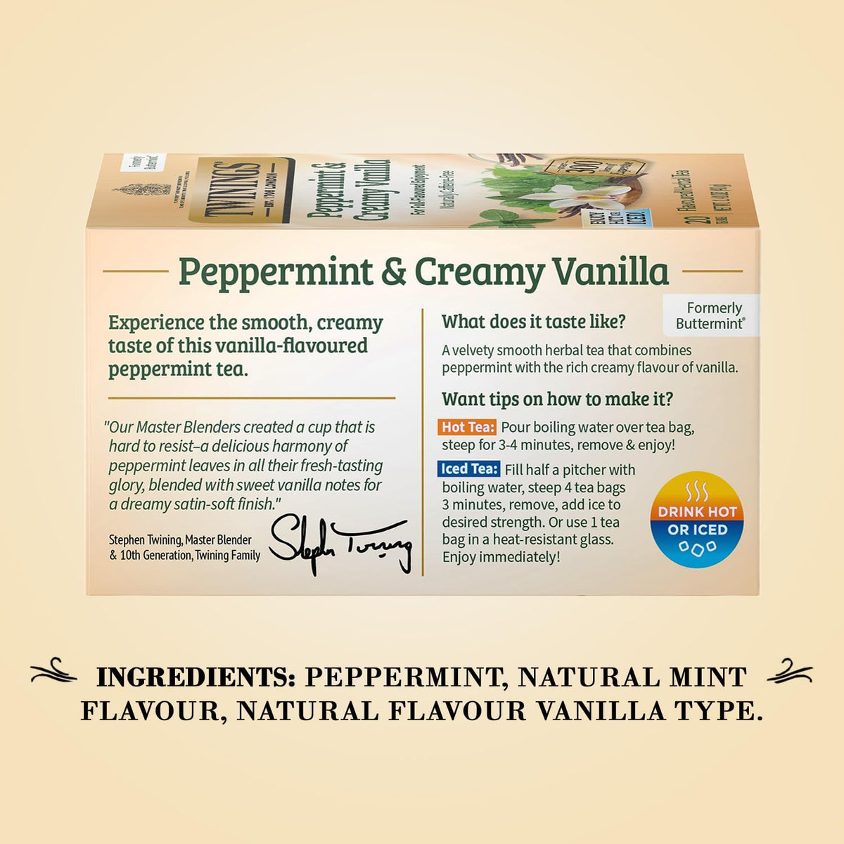 Twinings Peppermint & Creamy Vanilla Herbal Tea 2-Pack, 20 Count Ea