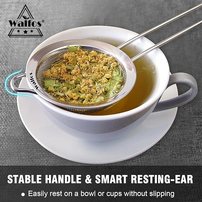 Walfos Small Fine Mesh Tea Strainer, Mini Stainless Steel Sieve with Handle, 2.7 Inch Kitchen Metal Sifter Strainers for Tea, Juicing, Coffee
