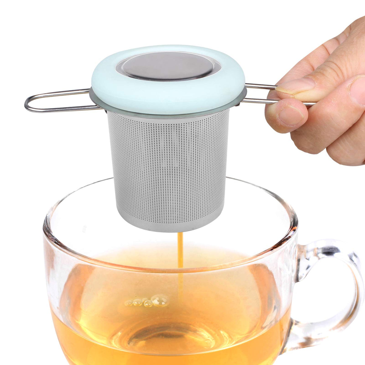 Fenshine Tea Infuser Stainless Steel Tea Strainer Folding Handle Tea Filter Extra Fine Mesh Strainer Brewing Basket with Lid